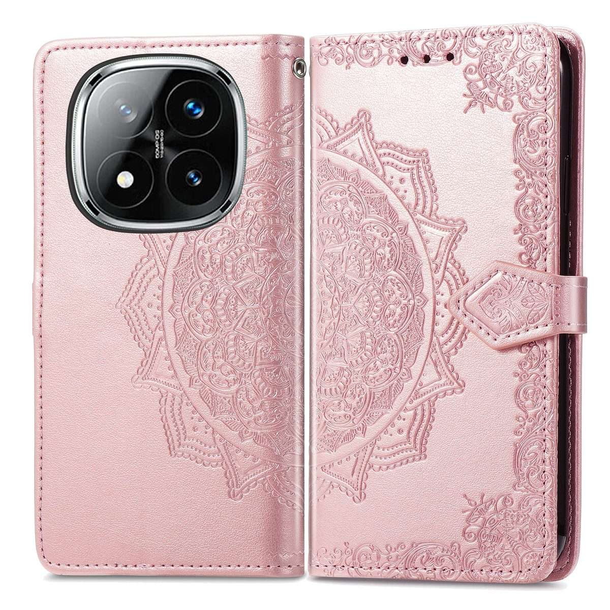 For Xiaomi Redmi Note 14 Pro 5G Mandala Flower Embossed Leather Phone Case(Rose Gold)