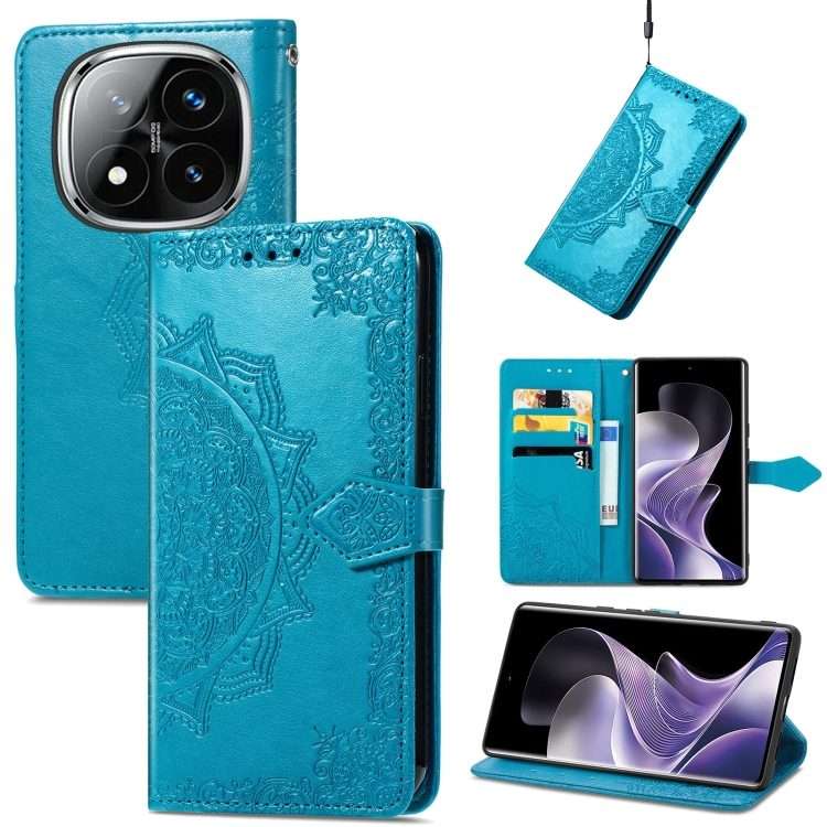 For Xiaomi Redmi Note 14 Pro 5G Mandala Flower Embossed Leather Phone Case(Blue)