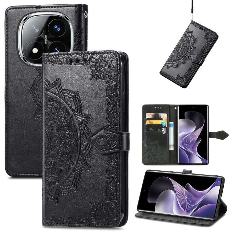 For Xiaomi Redmi Note 14 Pro 5G Mandala Flower Embossed Leather Phone Case(Black)
