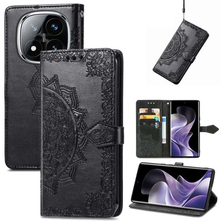 For Xiaomi Redmi Note 14 Pro+ 5G Mandala Flower Embossed Leather Phone Case(Black)