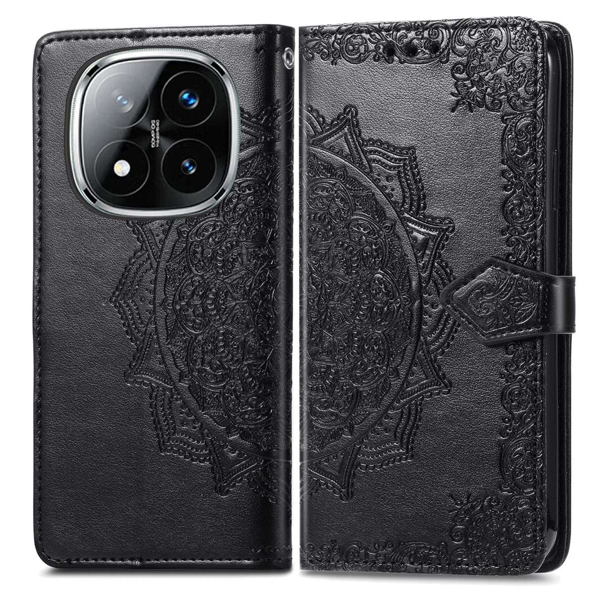 For Xiaomi Redmi Note 14 Pro+ 5G Mandala Flower Embossed Leather Phone Case(Black)