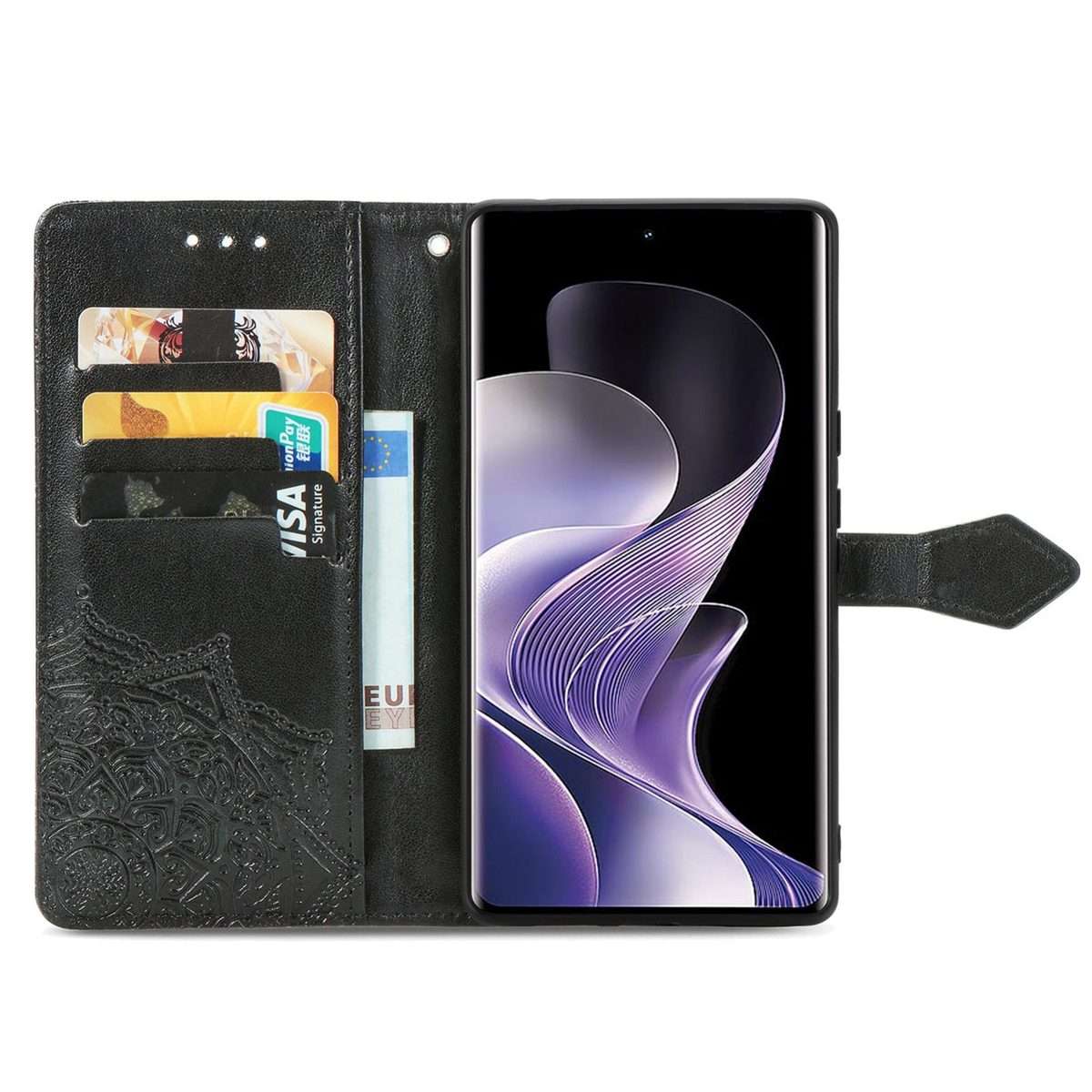 For Xiaomi Redmi Note 14 Pro+ 5G Mandala Flower Embossed Leather Phone Case(Black)