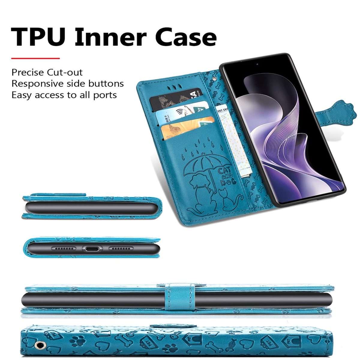 For Xiaomi Redmi Note 14 Pro 5G Cat and Dog Embossed Leather Phone Case(Blue)
