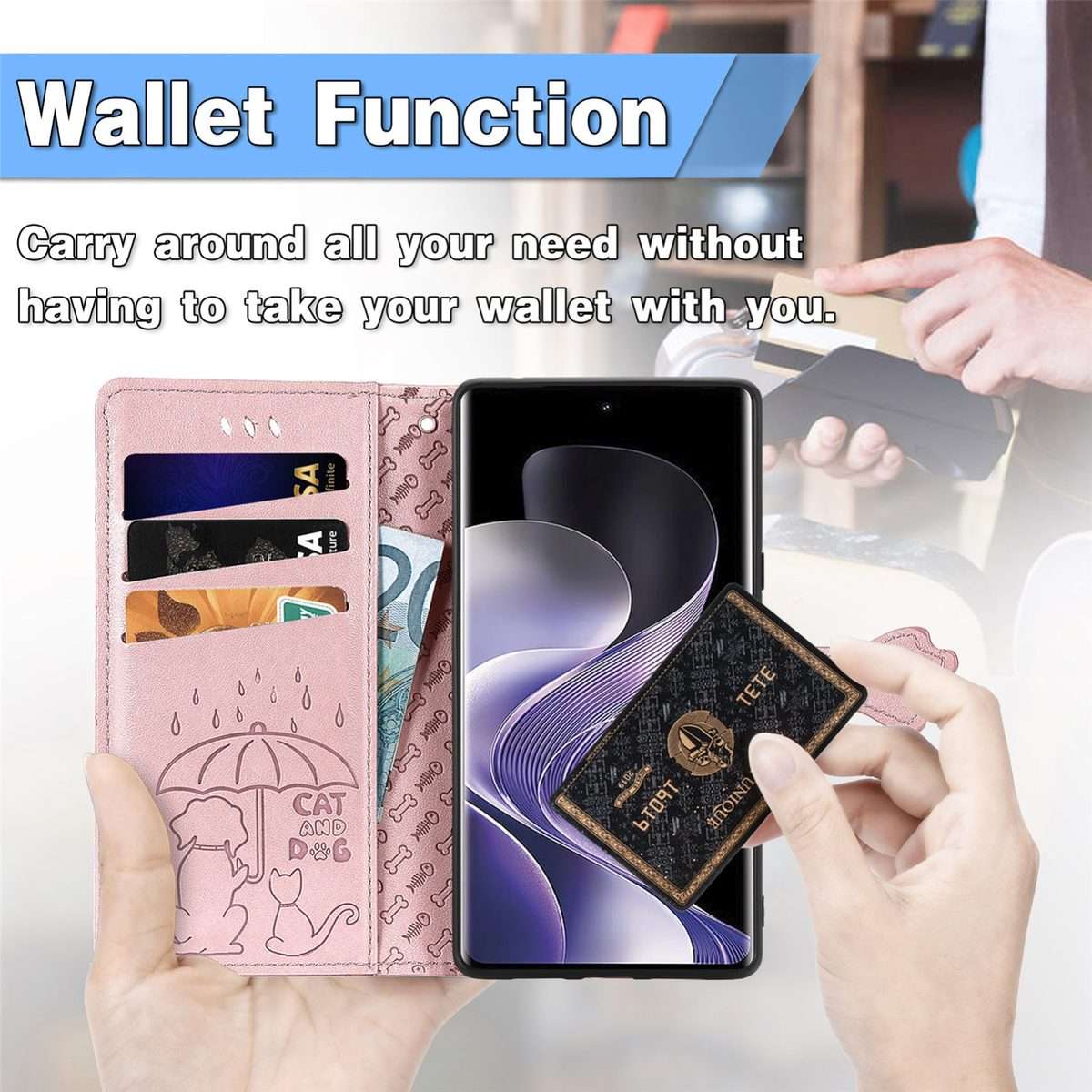 For Xiaomi Redmi Note 14 Pro 5G Cat and Dog Embossed Leather Phone Case(Purple)