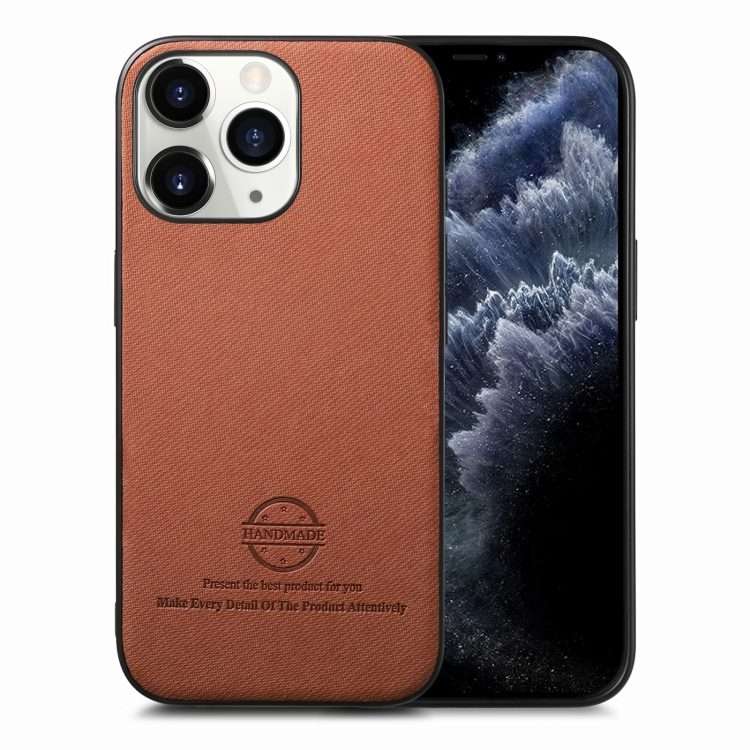 For iPhone 11 Pro Max Twill Fabric Leather Skin Back Phone Case(Brown)