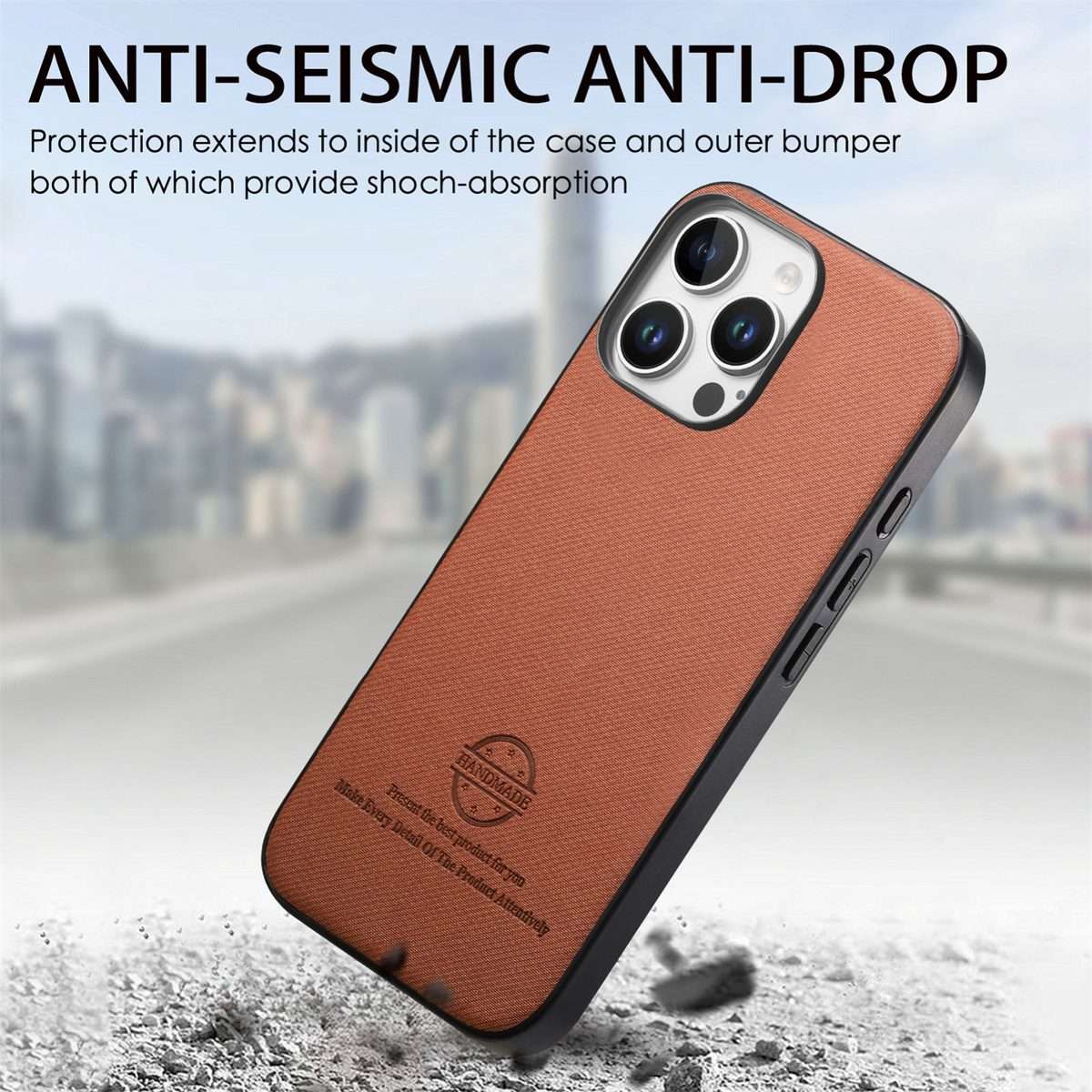 For iPhone 11 Pro Max Twill Fabric Leather Skin Back Phone Case(Brown)