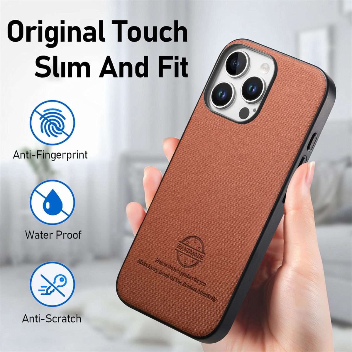 For iPhone 11 Pro Max Twill Fabric Leather Skin Back Phone Case(Brown)