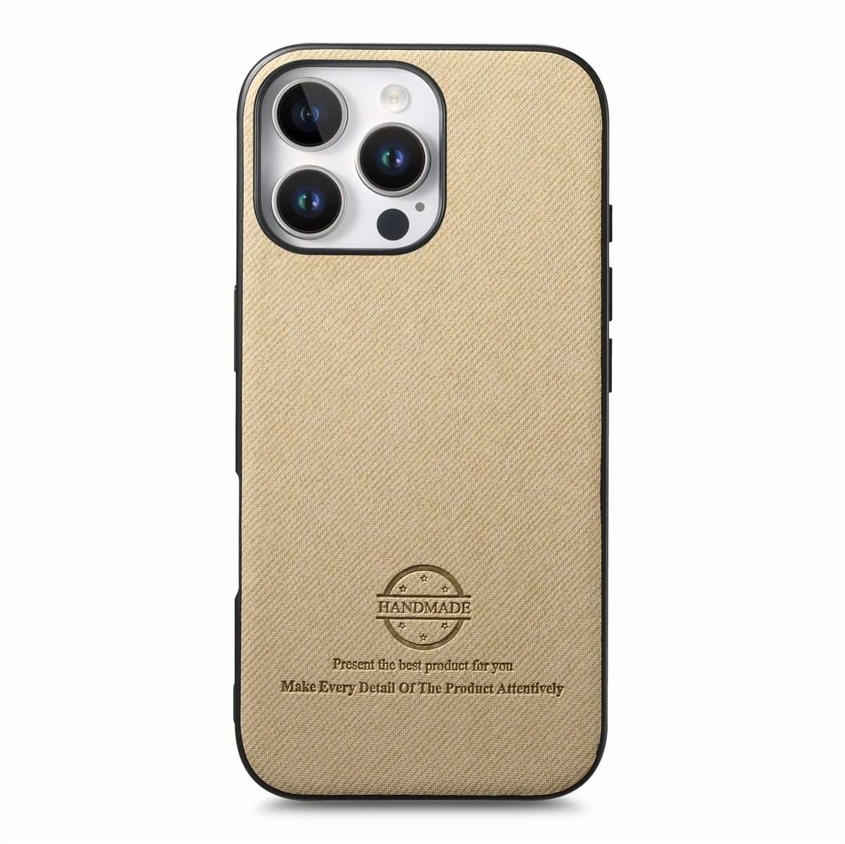 For iPhone 12 Pro Max Twill Fabric Leather Skin Back Phone Case(Khaki)