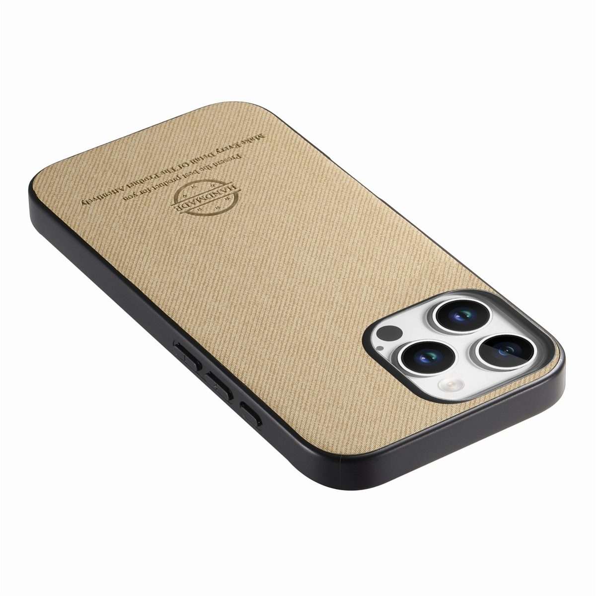 For iPhone 12 Pro Max Twill Fabric Leather Skin Back Phone Case(Khaki)