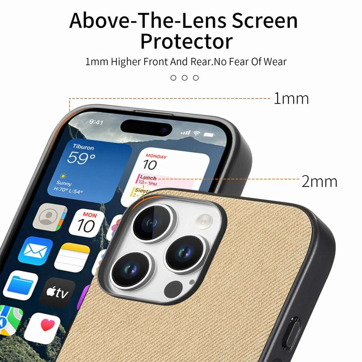 For iPhone 12 Pro Max Twill Fabric Leather Skin Back Phone Case(Khaki)
