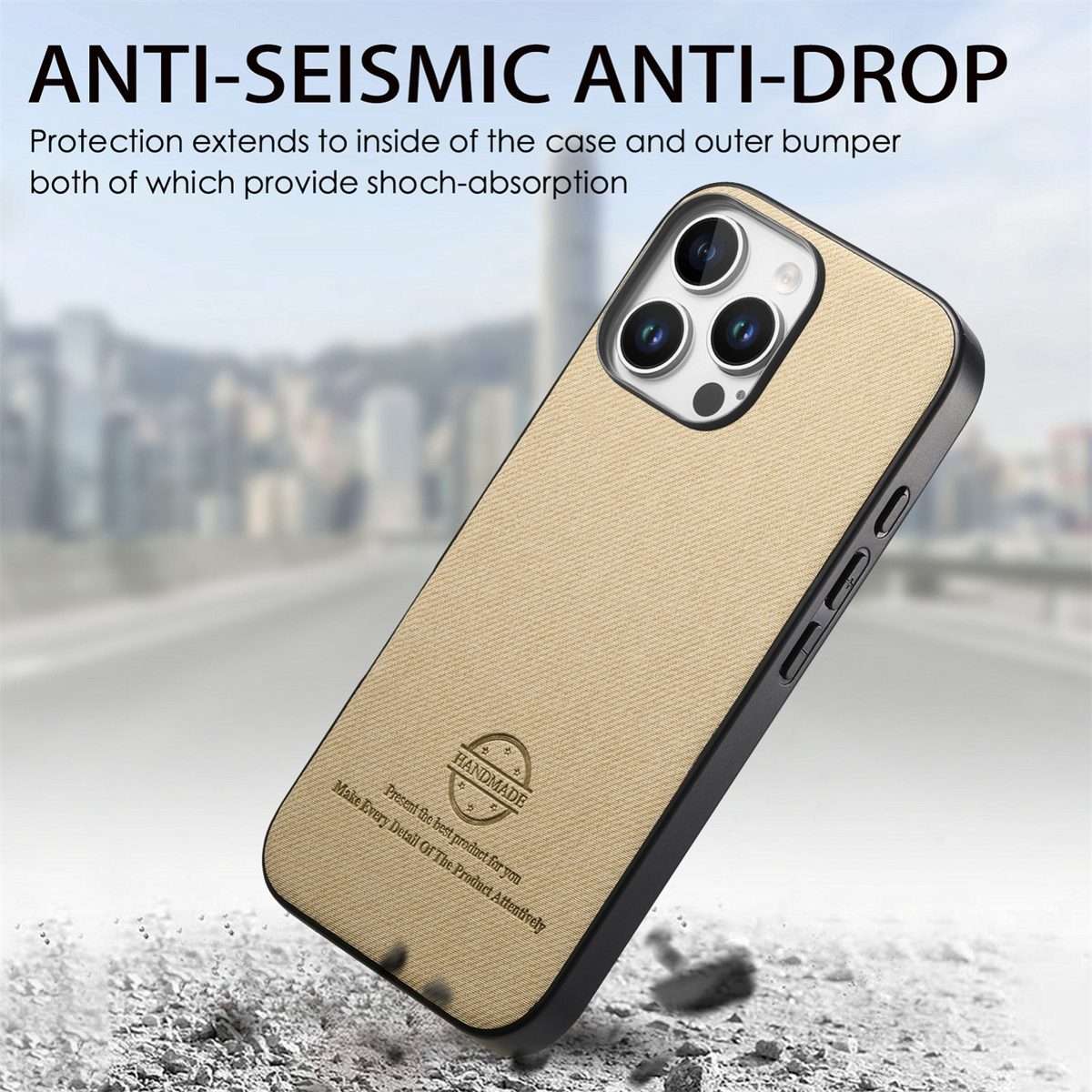 For iPhone 12 Pro Max Twill Fabric Leather Skin Back Phone Case(Khaki)