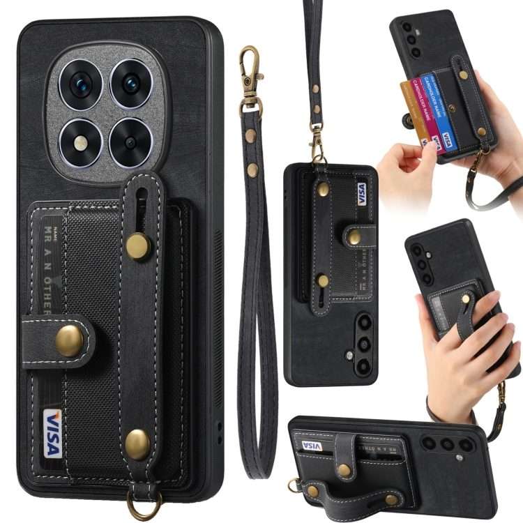 For Xiaomi Redmi Note 14 Pro+ 5G Retro Cross Wristband Wallet Leather Back Phone Case(Black)