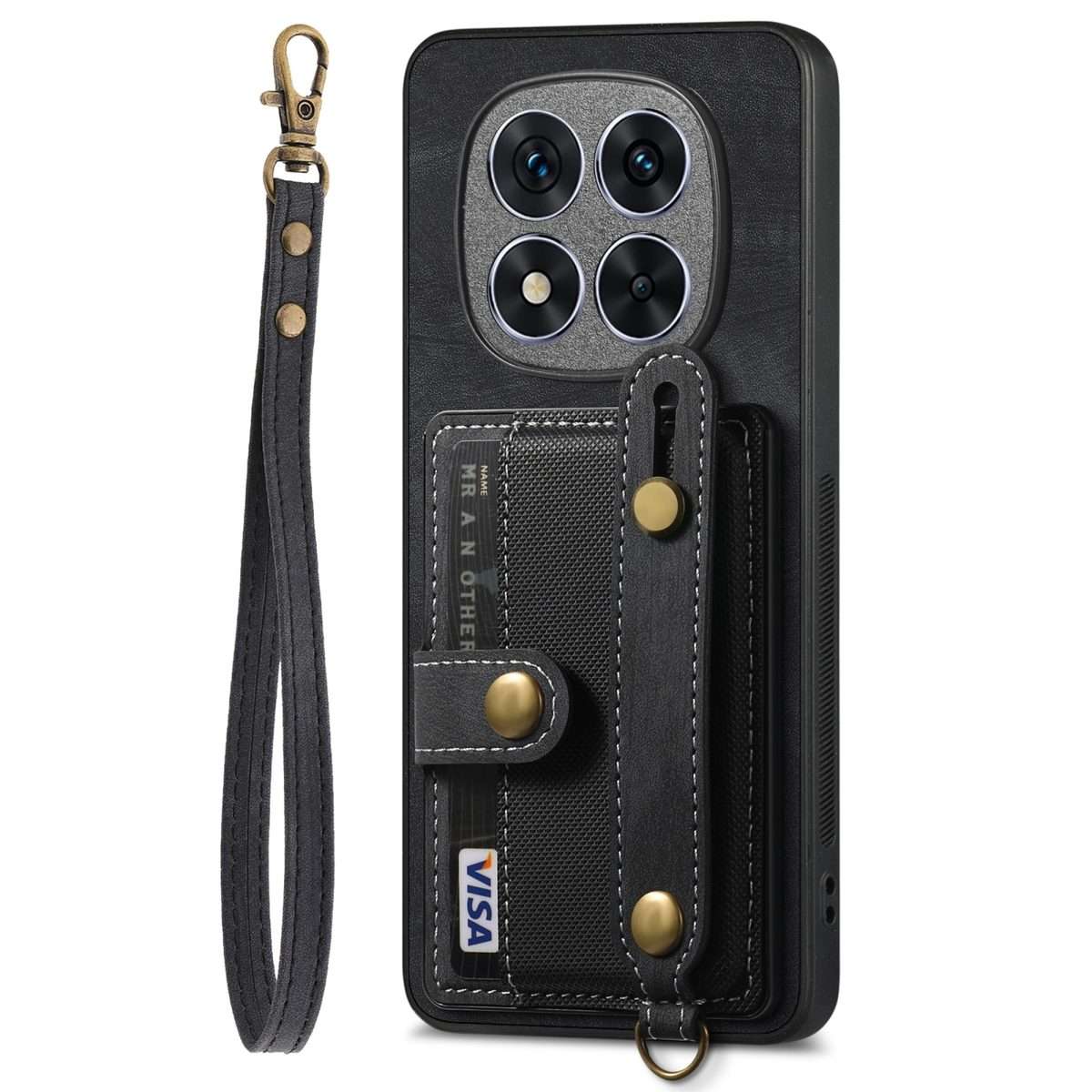 For Xiaomi Redmi Note 14 Pro+ 5G Retro Cross Wristband Wallet Leather Back Phone Case(Black)
