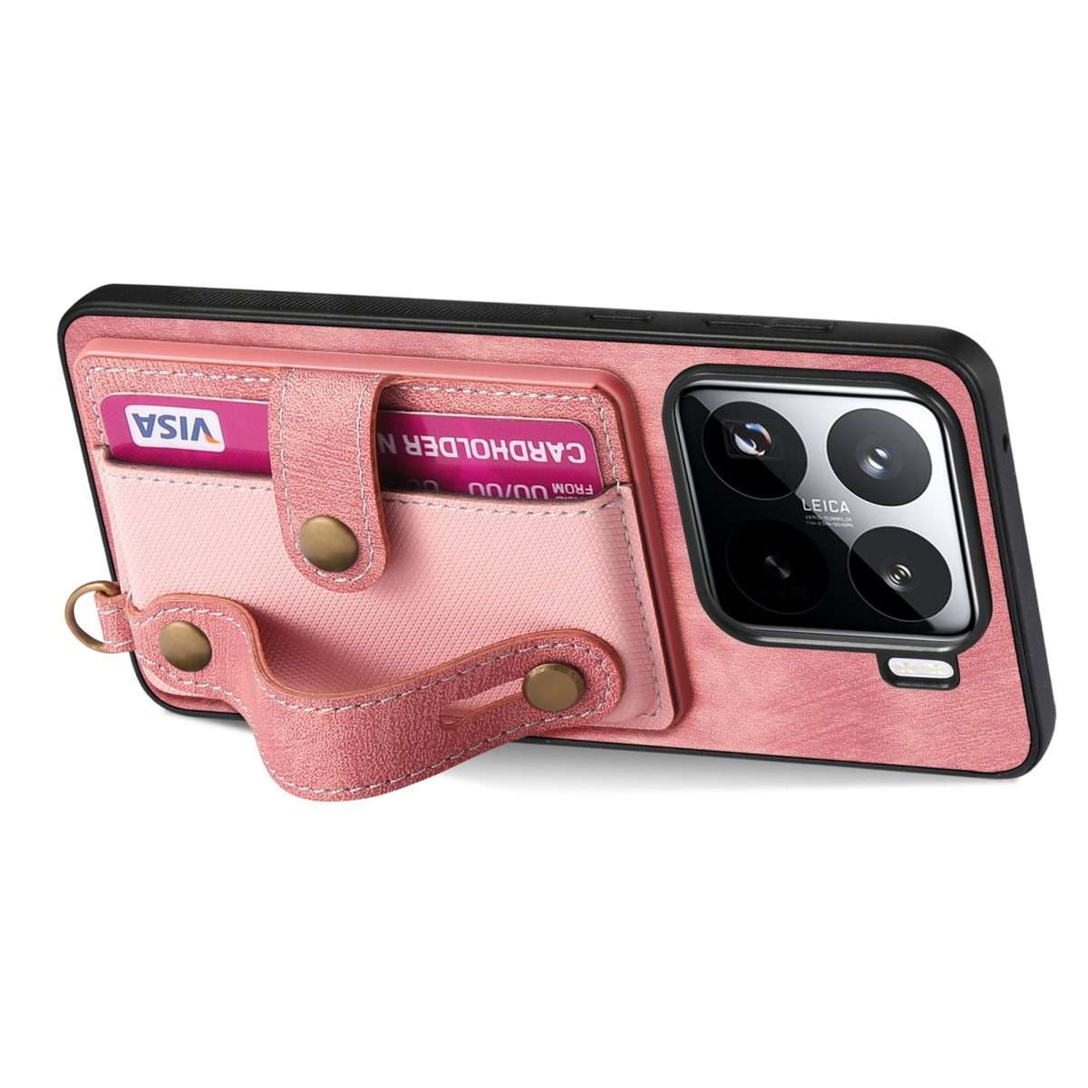 For Xiaomi 15 Pro Retro Cross Wristband Wallet Leather Back Phone Case(Pink)