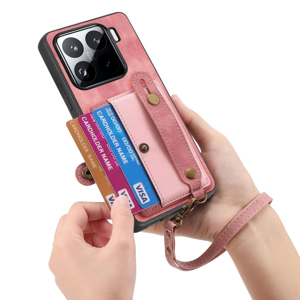 For Xiaomi 15 Pro Retro Cross Wristband Wallet Leather Back Phone Case(Pink)