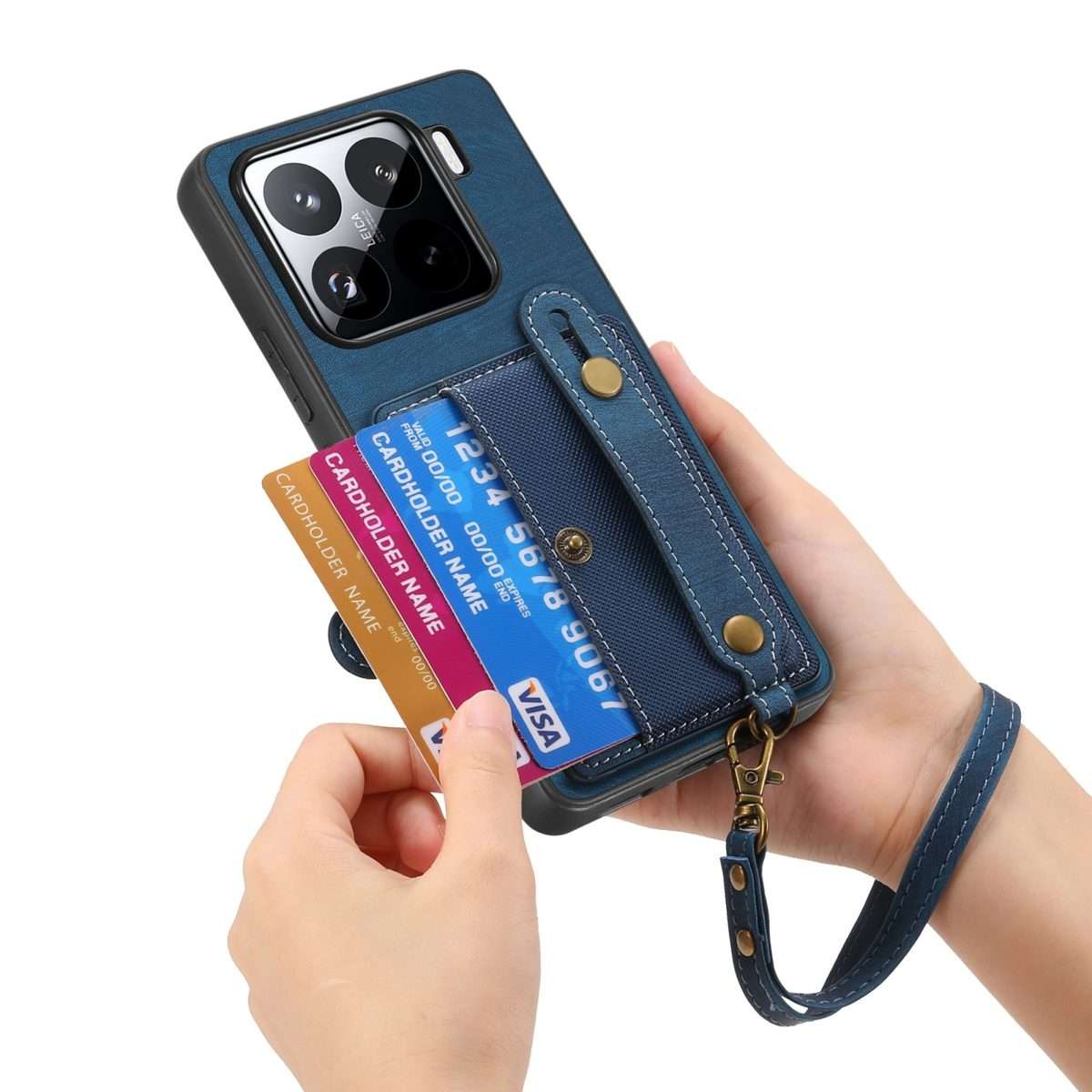 For Xiaomi 15 Pro Retro Cross Wristband Wallet Leather Back Phone Case(Blue)