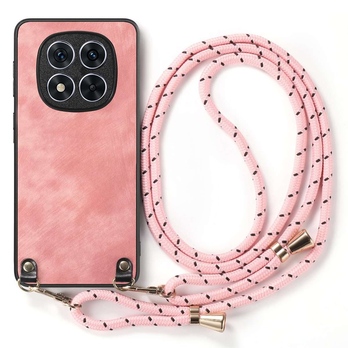 For Xiaomi Redmi Note 14 Pro+ 5G Vintage Leather PC Back Cover Phone Case with Crossbod ... (Pink)
