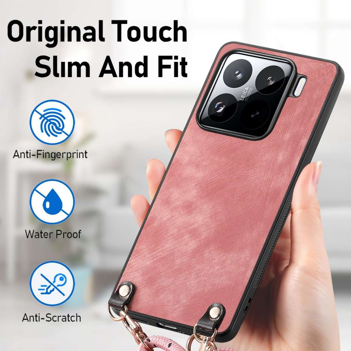 For Xiaomi Redmi Note 14 Pro+ 5G Vintage Leather PC Back Cover Phone Case with Crossbod ... (Pink)
