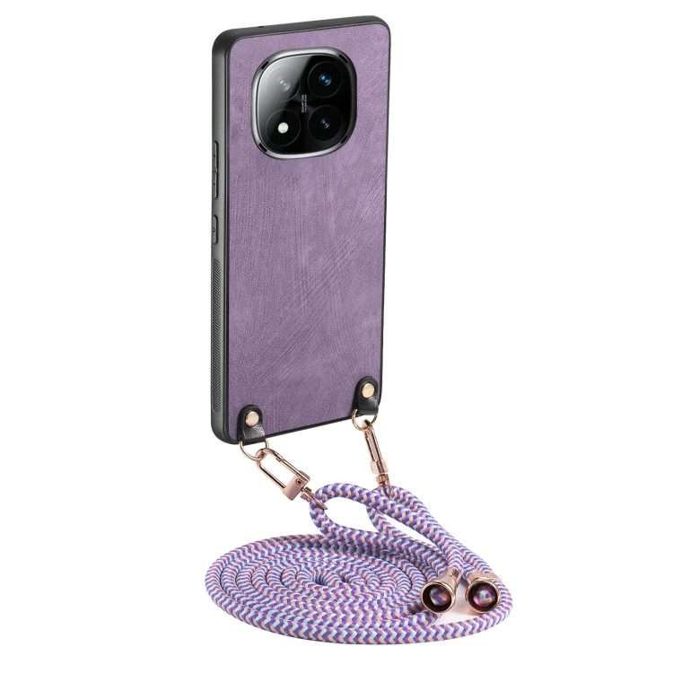 For Xiaomi Redmi Note 14 Pro+ 5G Vintage Leather PC Back Cover Phone Case with Crossb ... (Purple)