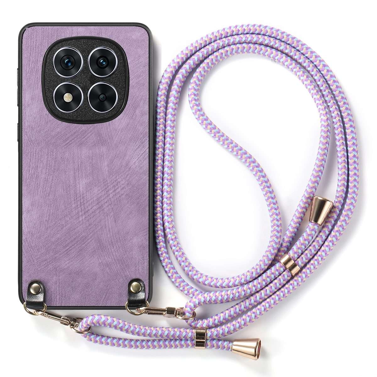 For Xiaomi Redmi Note 14 Pro+ 5G Vintage Leather PC Back Cover Phone Case with Crossb ... (Purple)