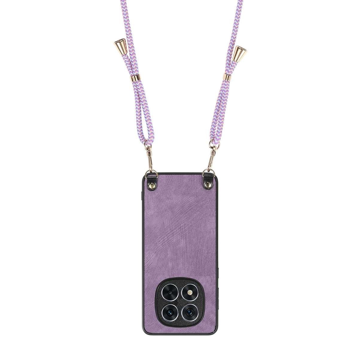 For Xiaomi Redmi Note 14 Pro+ 5G Vintage Leather PC Back Cover Phone Case with Crossb ... (Purple)