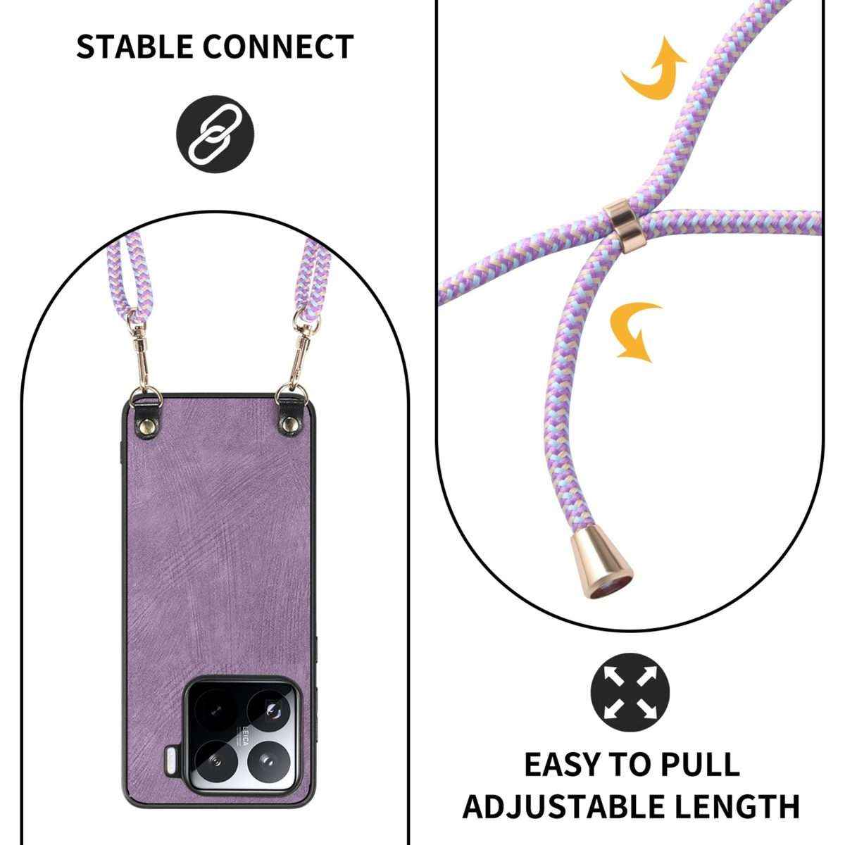 For Xiaomi Redmi Note 14 Pro+ 5G Vintage Leather PC Back Cover Phone Case with Crossb ... (Purple)