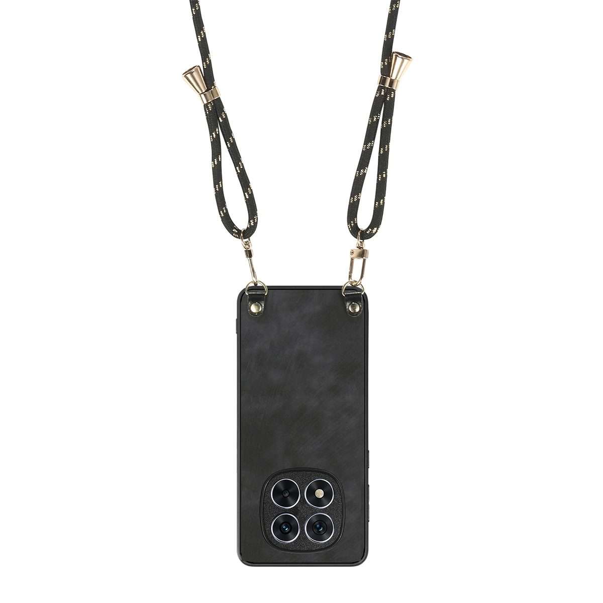 For Xiaomi Redmi Note 14 Pro+ 5G Vintage Leather PC Back Cover Phone Case with Crossbo ... (Black)
