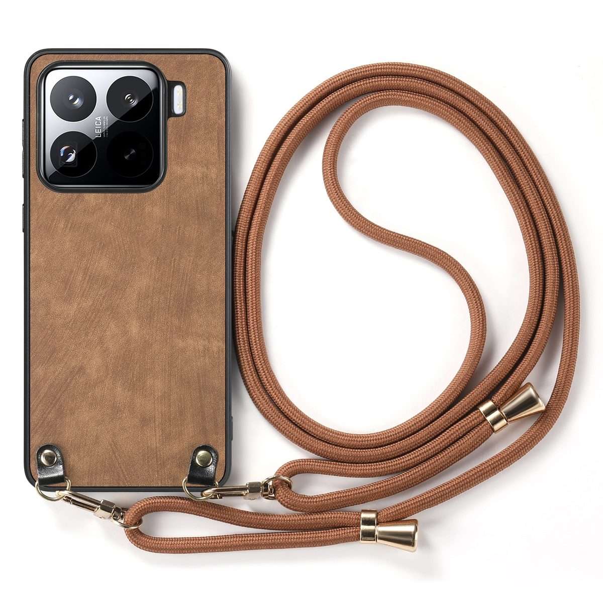 For Xiaomi 14 Pro Vintage Leather PC Back Cover Phone Case with Crossbody Strap(Brown)