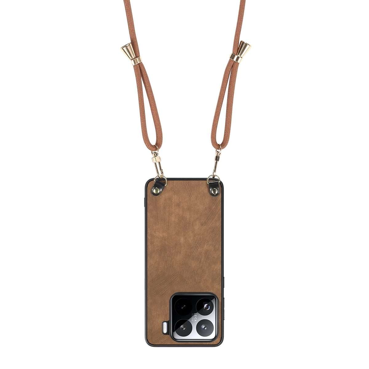 For Xiaomi 14 Pro Vintage Leather PC Back Cover Phone Case with Crossbody Strap(Brown)