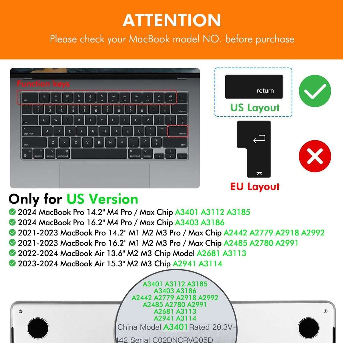 For MacBook Air 13.6 / 15.3  Pro 14.2 / 16.2 ENKAY US Version Keyboard Cover Soft S ... (Black)