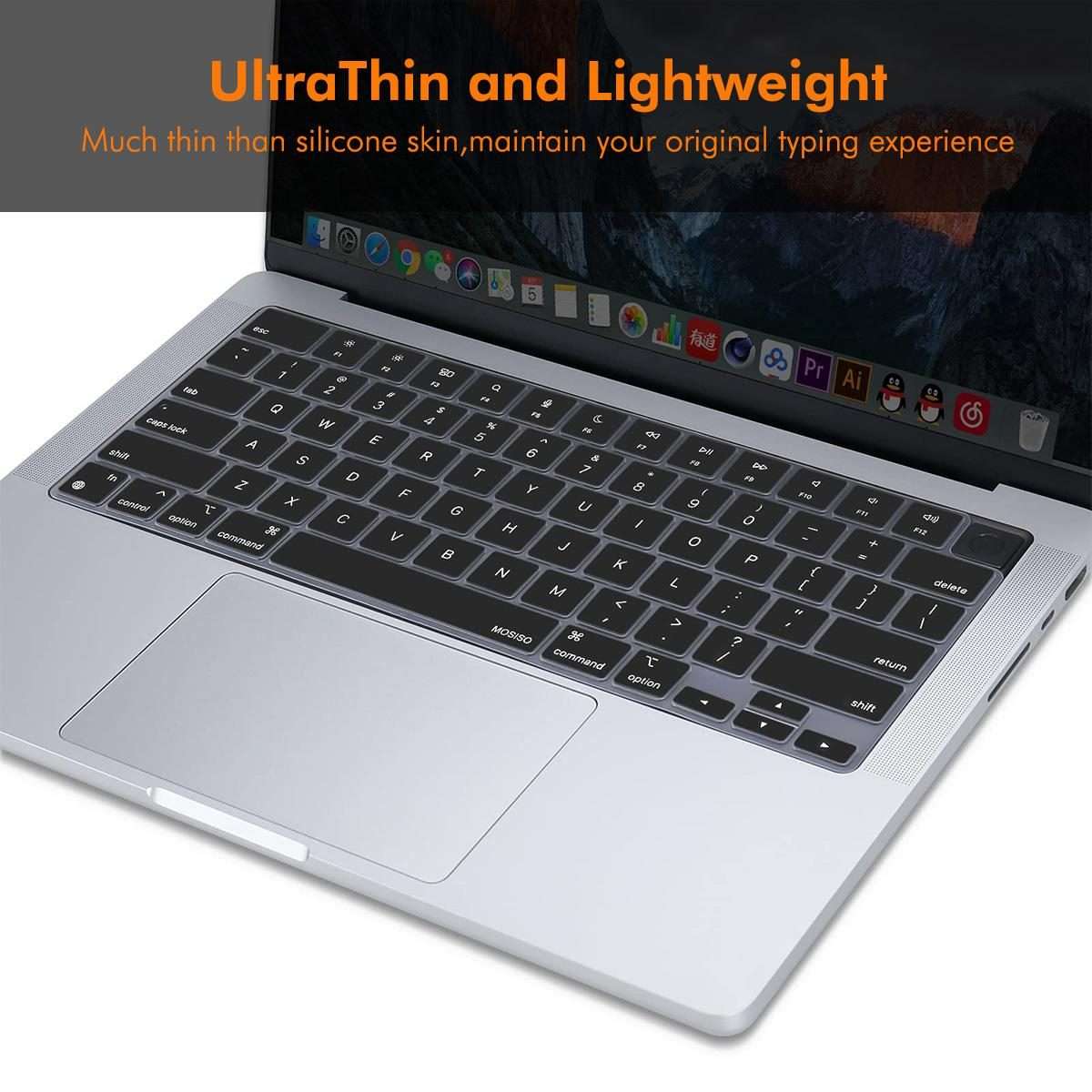 For MacBook Air 13.6 / 15.3  Pro 14.2 / 16.2 ENKAY US Version Keyboard Cover Soft S ... (Black)