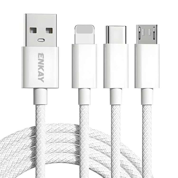 ENKAY CB173 3-in-1 Candy Color 60W USB to 8 Pin / Type-C / Micro USB Charging Data Cab ... (White)