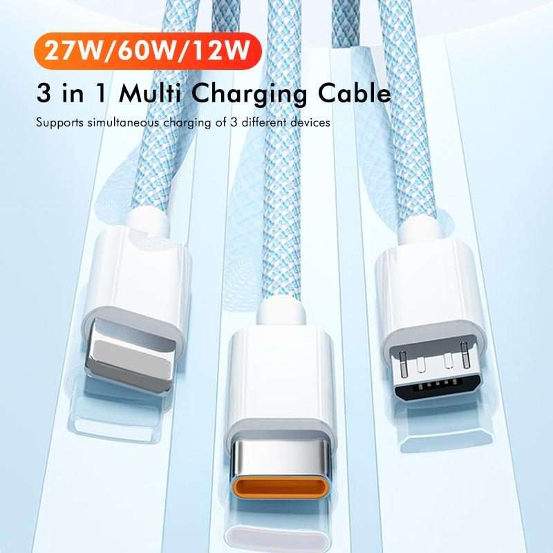 ENKAY CB173 3-in-1 Candy Color 60W USB to 8 Pin / Type-C / Micro USB Charging Data Cab ... (White)