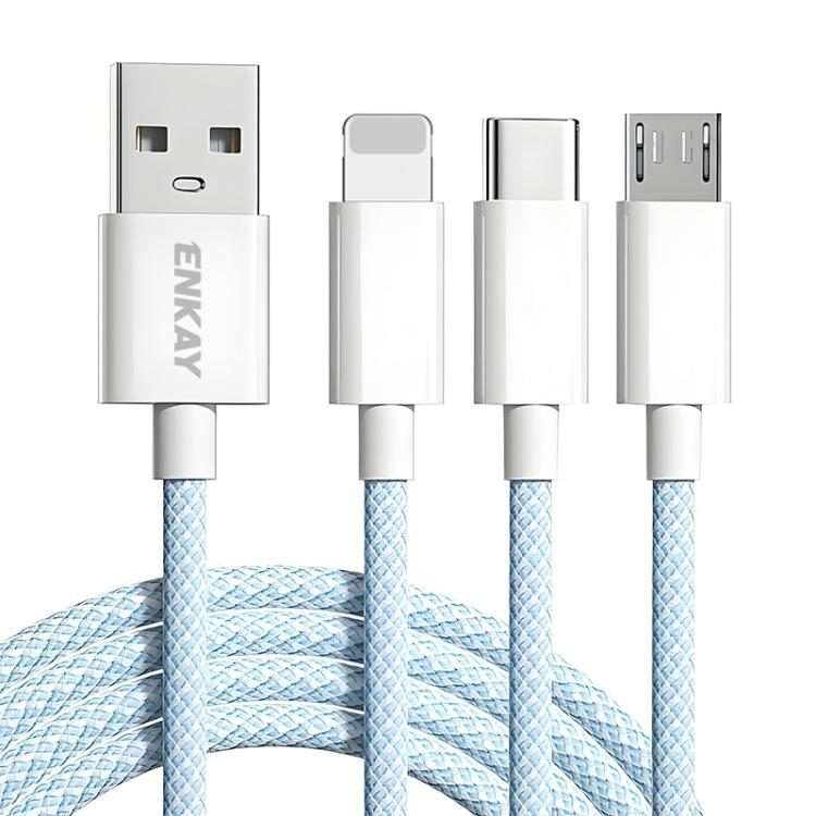 ENKAY CB173 3-in-1 Candy Color 60W USB to 8 Pin / Type-C / Micro USB Charging Data Cabl ... (Blue)