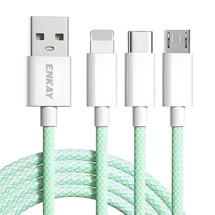 ENKAY CB173 3-in-1 Candy Color 60W USB to 8 Pin / Type-C / Micro USB Charging Data Cab ... (Green)