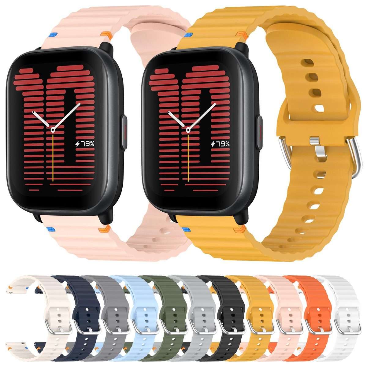 For Amazfit Active Wavy Grain Stitched 20mm Silicone Watch Band(White)