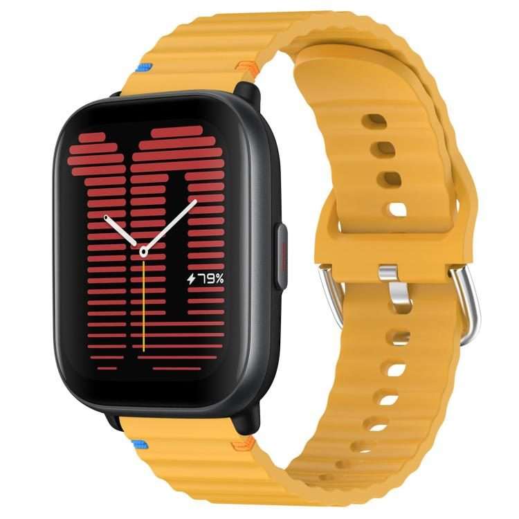 For Amazfit Active Wavy Grain Stitched 20mm Silicone Watch Band(Yellow)