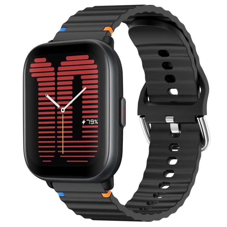 For Amazfit Active Wavy Grain Stitched 20mm Silicone Watch Band(Black)