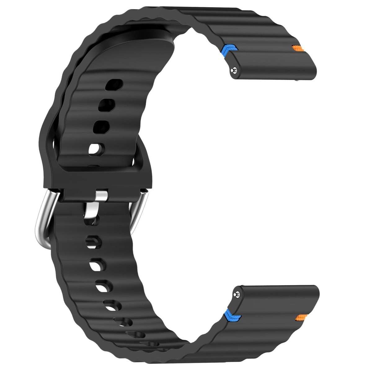 For Amazfit Active Wavy Grain Stitched 20mm Silicone Watch Band(Black)