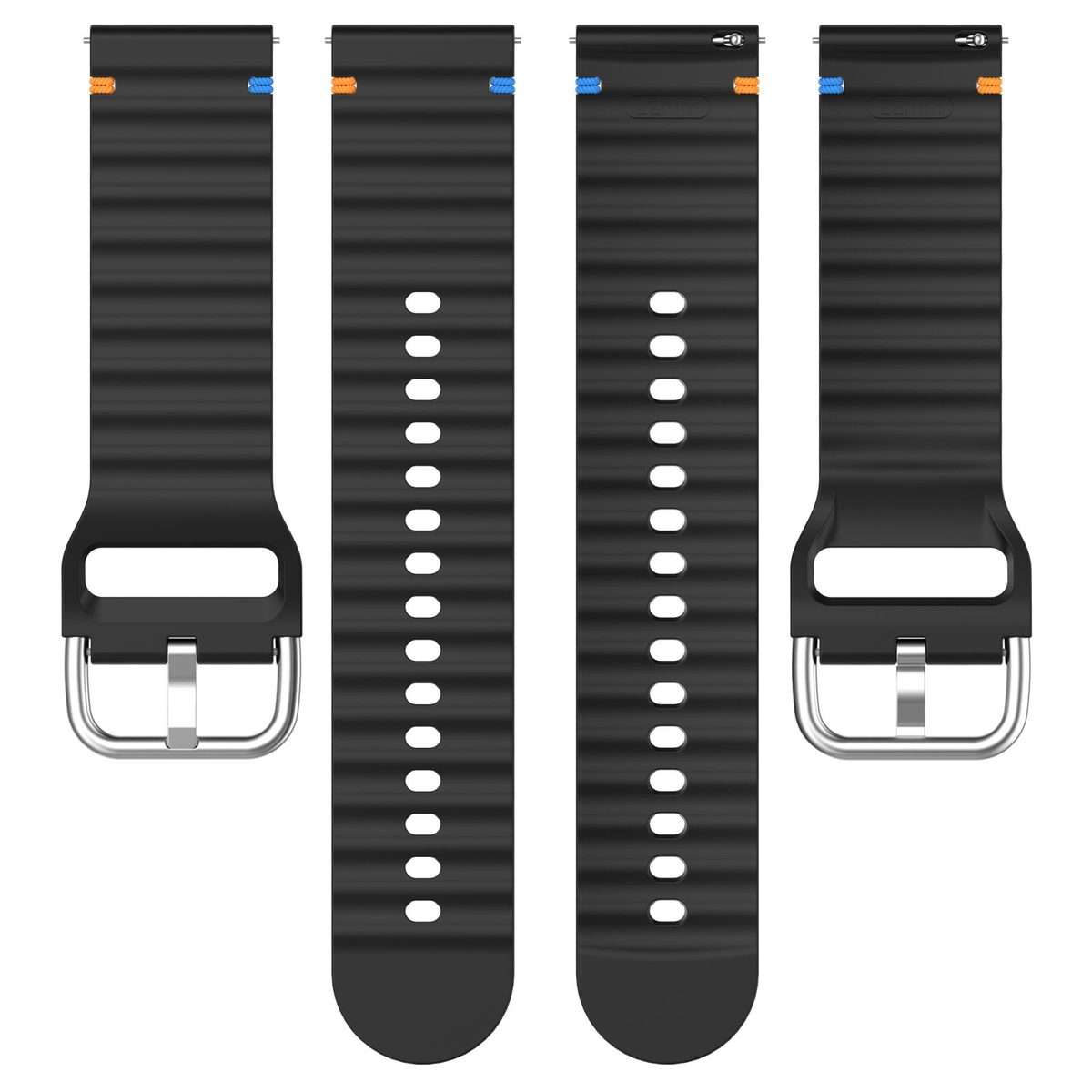 For Amazfit Active Wavy Grain Stitched 20mm Silicone Watch Band(Black)