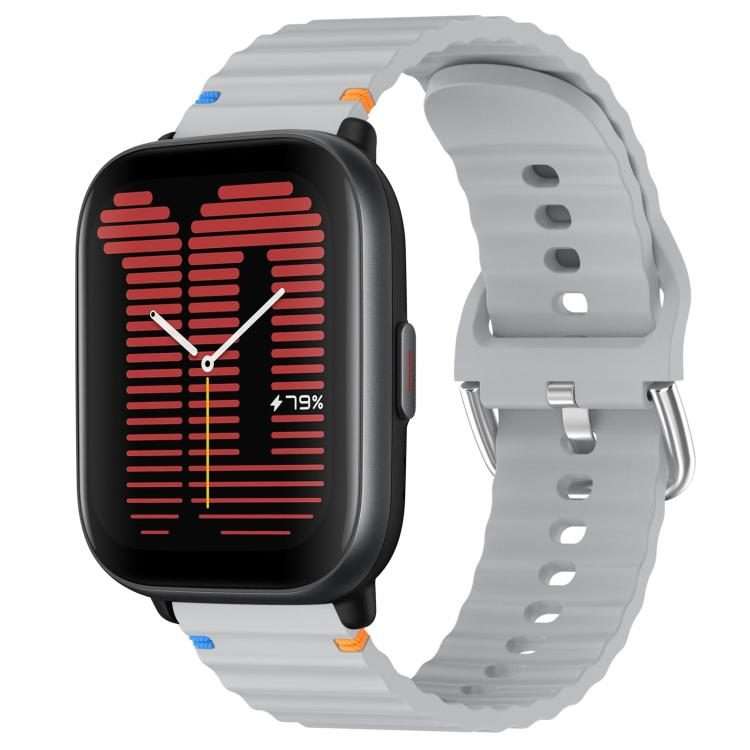 For Amazfit Active Wavy Grain Stitched 20mm Silicone Watch Band(Gray)