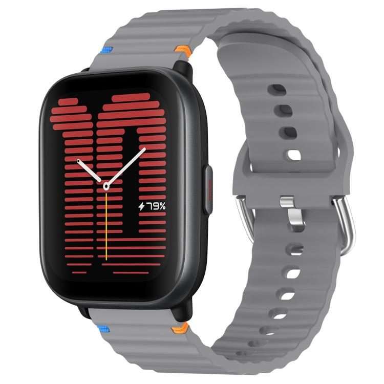 For Amazfit Active Wavy Grain Stitched 20mm Silicone Watch Band(Space Gray)