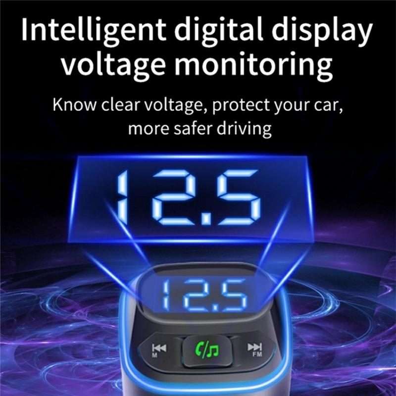 BC80 Hands-Free Calling Voltage Display Adapter Car Charger Bluetooth-Compatible MP3 Player