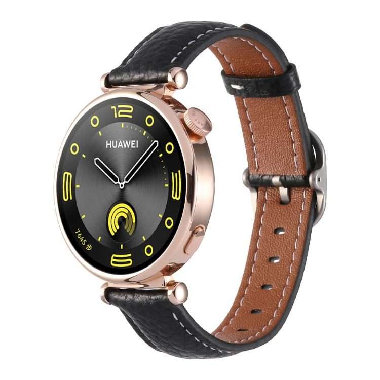 18mm Litchi Texture Square Buckle Genuine Leather Watch Band(Black)