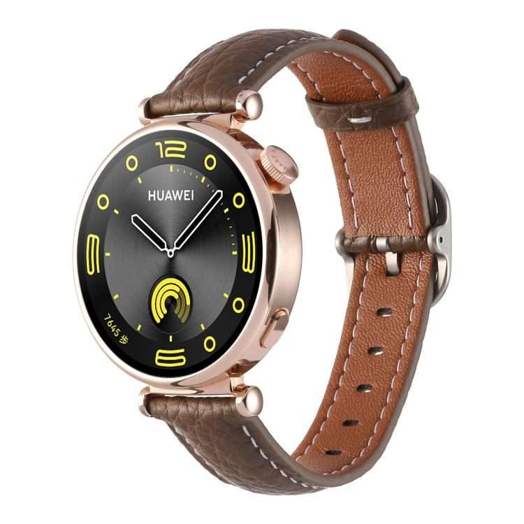 18mm Litchi Texture Square Buckle Genuine Leather Watch Band(Dark Brown)