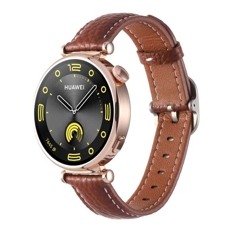 18mm Litchi Texture Square Buckle Genuine Leather Watch Band(Brown)