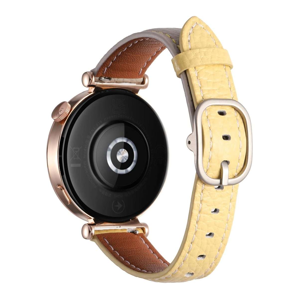 18mm Litchi Texture Square Buckle Genuine Leather Watch Band(Gray+Yellow)