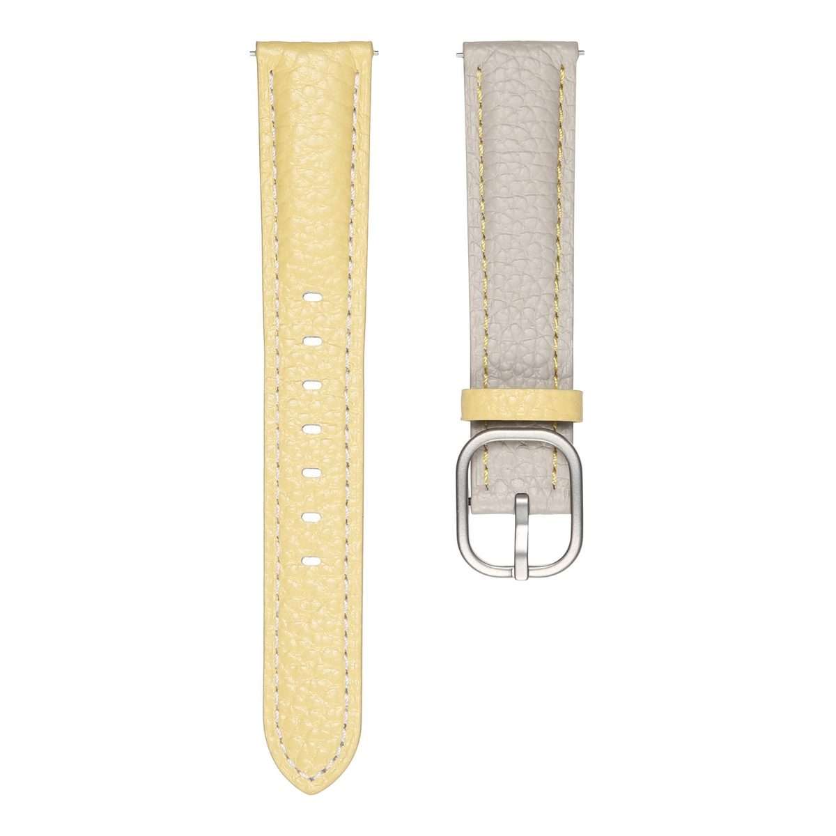 18mm Litchi Texture Square Buckle Genuine Leather Watch Band(Gray+Yellow)