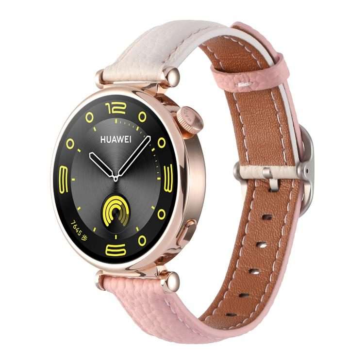 18mm Litchi Texture Square Buckle Genuine Leather Watch Band(White+Pink)
