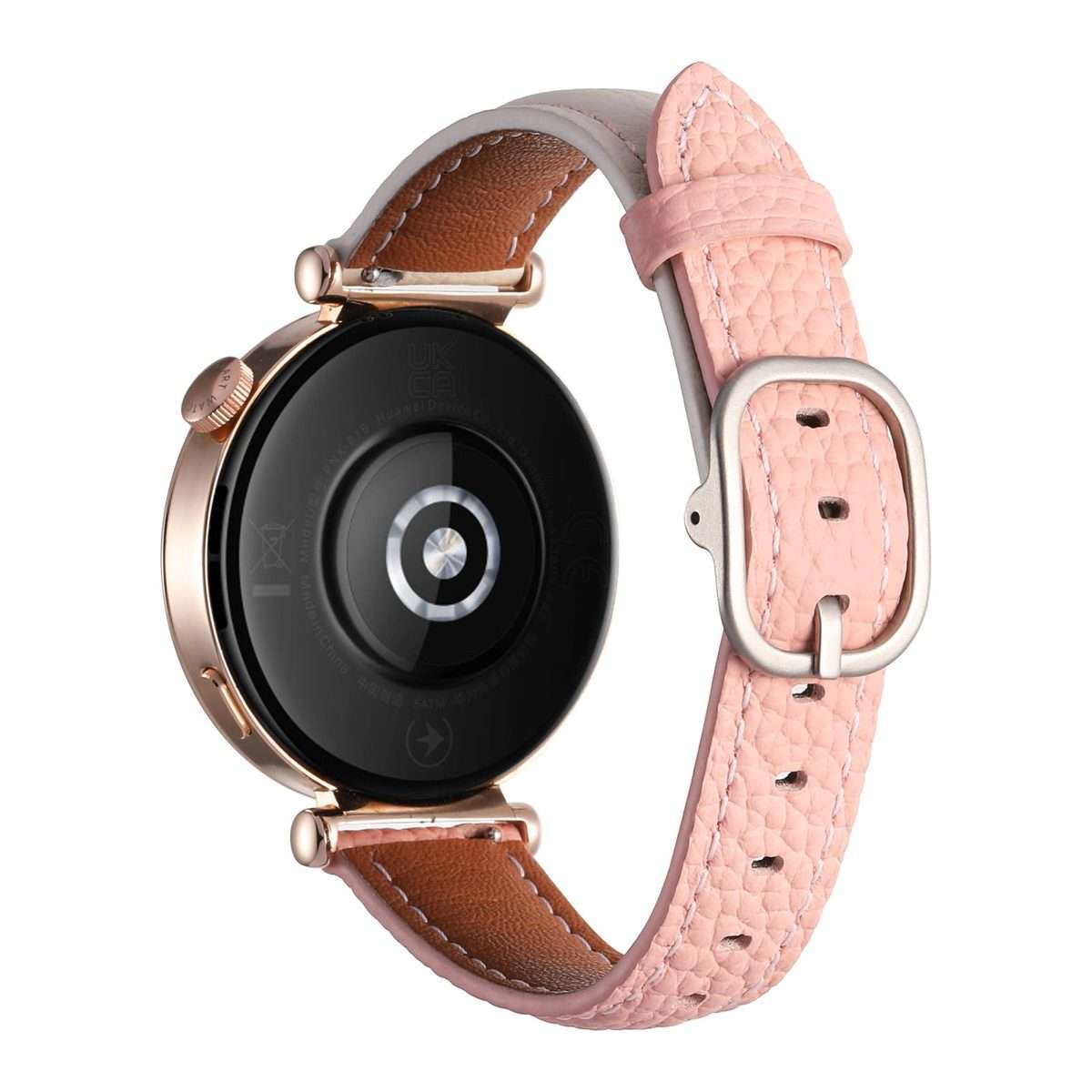 18mm Litchi Texture Square Buckle Genuine Leather Watch Band(White+Pink)